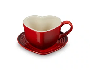 Caneca Coração C/Pires 220Ml Vermelho