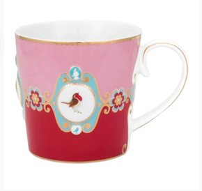 Caneca Grande Medalion Rosa e Vermelho Love Birds