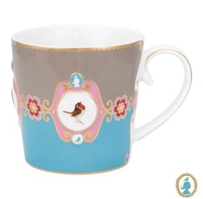 CANECA GRANDE MEDALLION AZUL/CAQUI LOVE BIRDS