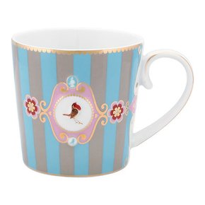 Caneca Grande Medallion Stripes Azul/Caqui Love Birds