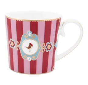 Caneca Grande Medallion Stripes Rosa e Vermelho Love Birds