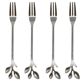 Cj 4 Garfos Aço Inox P/Aperitivo Leaves Prateado