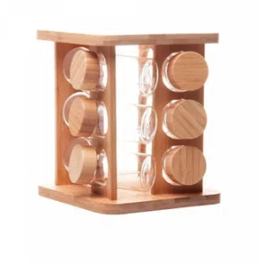 Cj de 12 Potes C/Tampa e Rack Giratória Bambu 120ML