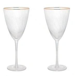 Conjunto 2 Taças para Vinho De Vidro Com Borda Dourada Lines 400Ml - Wolff