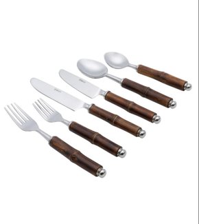 Conjunto 6 Talheres Aco Inox C/Cabo Bambu
