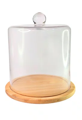 Cúpula De Vidro Com Base Em Bambu 26,5X25
