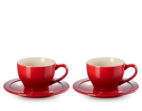 Jg 2 Xicaras C/Pires Vermelho Le Creuset