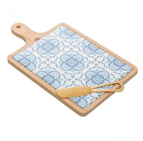 Jg 3 Peças P/Queijo C/Bandeja, Faca e Tabua Mosaico 17X29X1CM