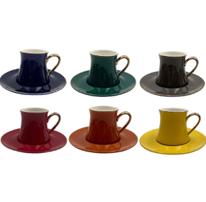 Jg de 12Pçs P/Chá Galet em New Bone china 200ml Colorido