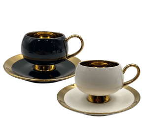 Jg de 4 Xicaras  P/Café Thari New Bone China C/borda Dourada 120ml