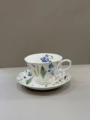 Jogo de 6 Xicaras C/Pires de Chá Folhagem 220 ML