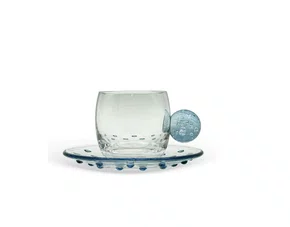 Jogo de 6 Xicaras C/Pires em Vidro e Detalhe em Esferas Azul 120ML