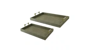 Jogo de Bandeja Madeira e Couro 2Pçs