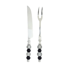 Jogo de Faca e Garfo Trinchante em Aço Inox C/Cabo em Vidro 2 peças