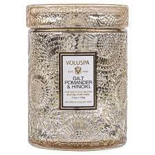 Mini Vela Pote Vidro 50h Relevo Gilt Pomander e Hinoki