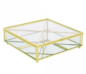 Porta Objetos em Vidro e Metal Dourado