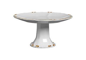 Porta Torta C/Pé Cristal Branco C/Ouro