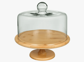 Prato de Bolo Bambu C/Pé e C/Tampa de Vidro
