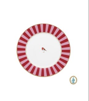 Prato de Sobremesa Vermelho Stripes Love Birds