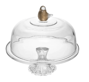 Prato P/Bolo de Vidro C/Pé e Tampa Bird 30CM X 29CM