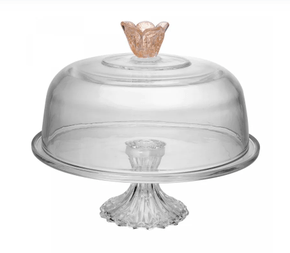 Prato P/Bolo de Vidro C/Pé e Tampa Flower 30cmx29cm