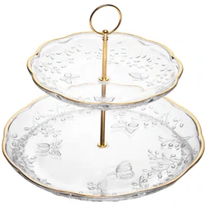 Prato P/Doce 2 Andares New Butterfly C/Fio de Ouro 20X26