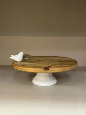 Prato para bolo C/Pé Alto e Passarinhos