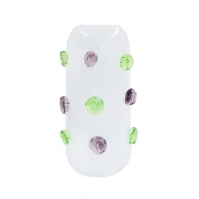 Vaso Decorativo em Vidro Branco C/Detalhes Verde e Roxo