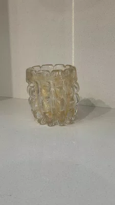 Vaso em Vidro Incolor C/Dourado
