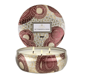 Vela Lata 60h 3 Pavios Gilt Pomander e Hinoki