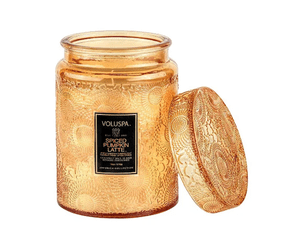 Vela Pote Vidro G 100H Tampa Vidro Relevo Spiced Pumpkin Latte