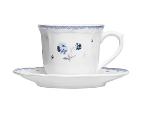 Xícara de Chá com Pires Florescer 200ml Azul Cerâmica - Wolff