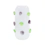Vaso Decorativo em Vidro Branco C/Detalhes Verde e Roxo